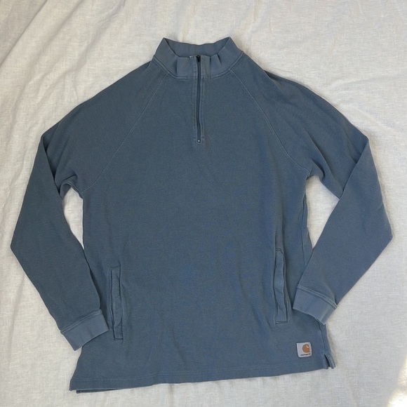 Carhartt Waffle Knit Quarter Zip Sweatshirt Blue size XL - Picture 4 of 9